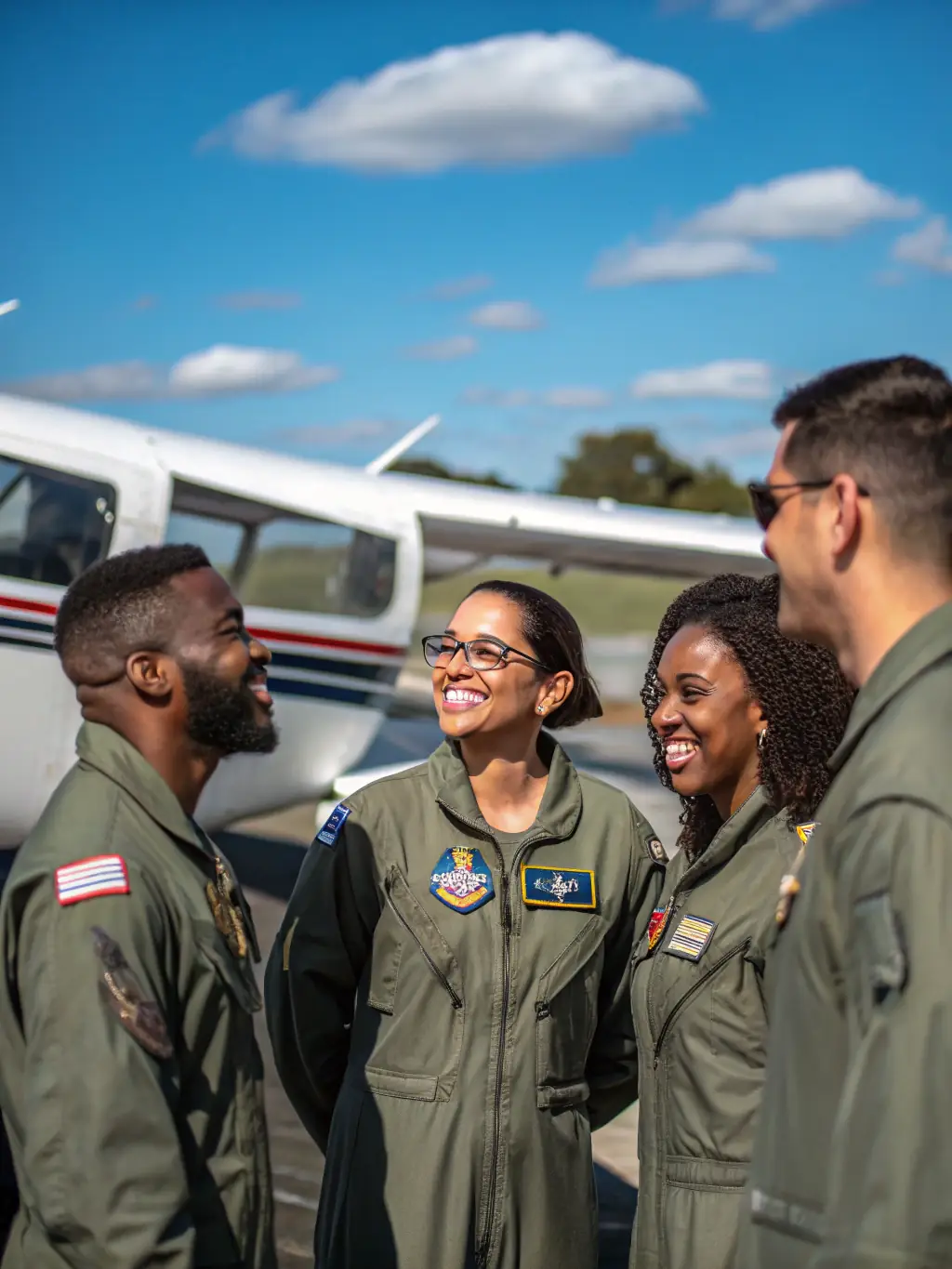 Pilots gathered for a post-flight debriefing and social event, sharing experiences and building community.